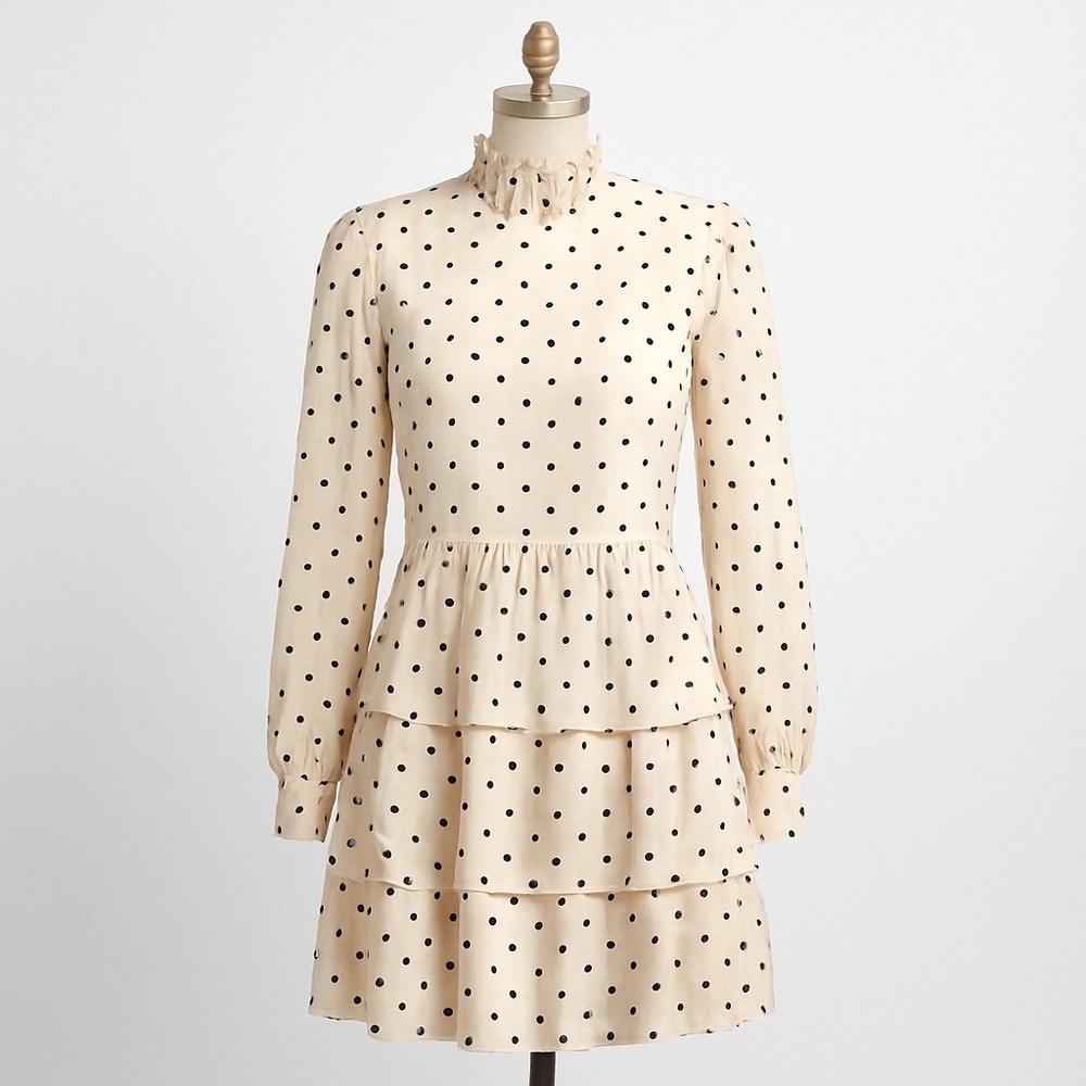 Forever 21 Y2K Polka Dot Tiered Mini Dress Size S Long Sleeve Ruffle Dainty Twee